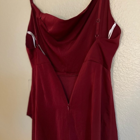 NWOT Unforgettable Love Wine Red Satin Cowl Neck Faux-Wrap Maxi Dress - Picture 4 of 7